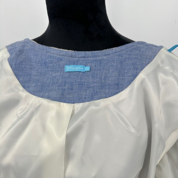 J. McLaughlin Beatrix Blue Chambray Embroidery Linen Blend Open Jacket Women's L - Picture 8 of 11